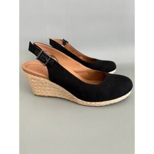 Vionic Black Espadrille Wedge Slingback Heels